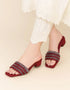 Rouzelle Maroon Block Heels with Glitter Triple Straps – Essence by Rubina